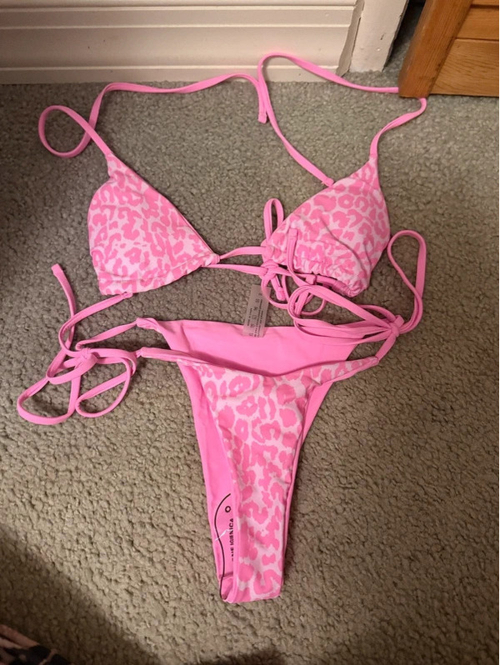 Women's Pink Leopard Print Tie Bikini Set